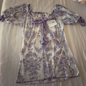 Testament Heather Grey Tie-Neck Blouse Tee Top - Small